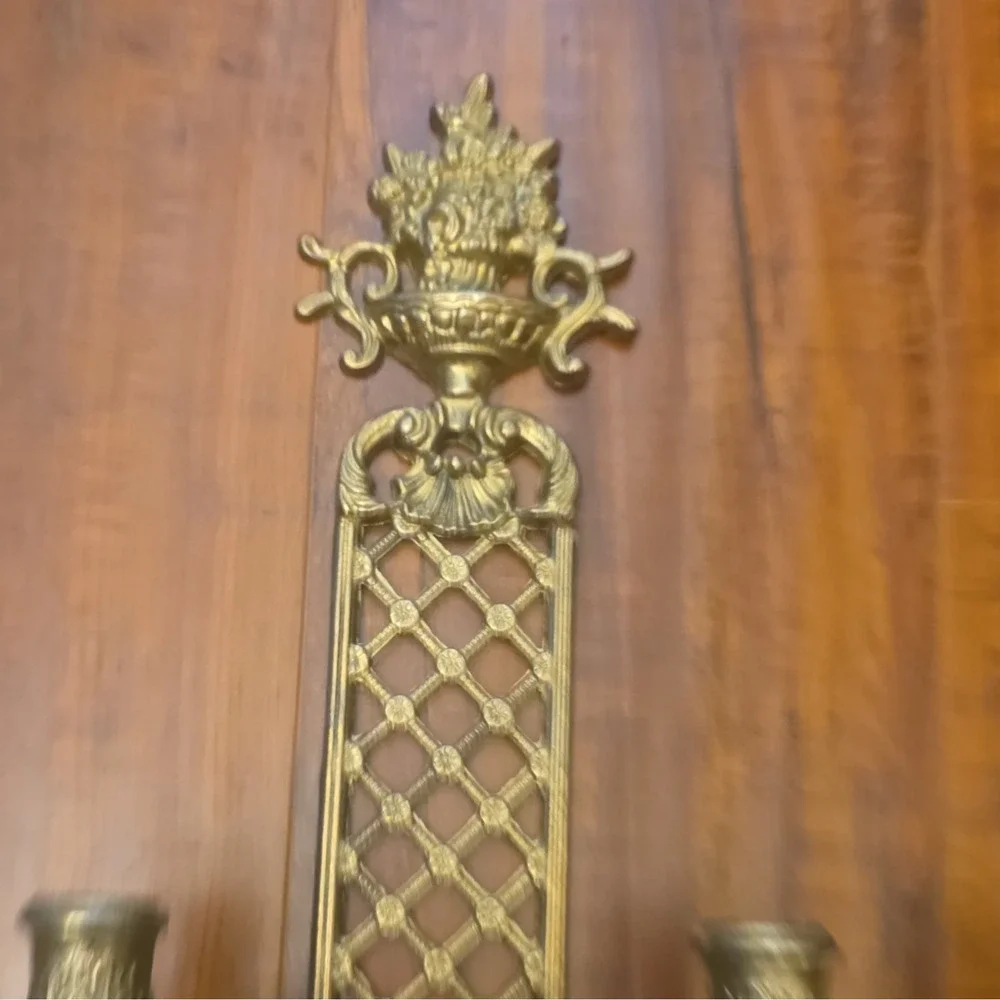 Pair of Vintage French Brass 3-Arm Wall Sconces, Rococo RevivalSigned Fragonard